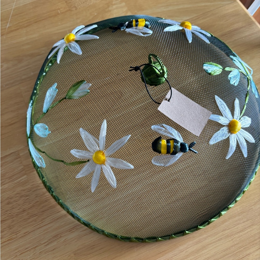 Creative Co-Op Mesh Food Cover with Yellow and Black Bee Design